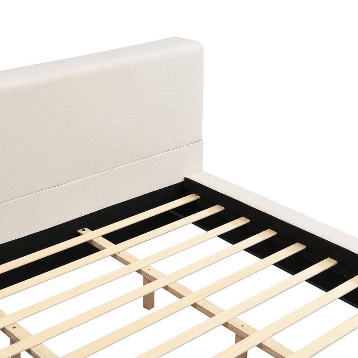 Connor Upholstered Platform Bed with Linen Headboard and Footboard,King Size,Beige King Bed
