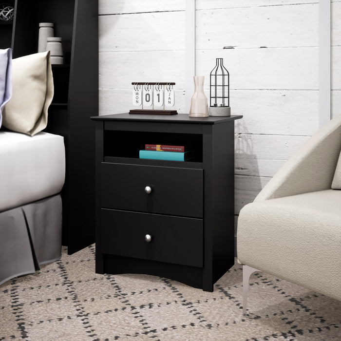 Jade Tall 2-Drawer Nightstand - Black