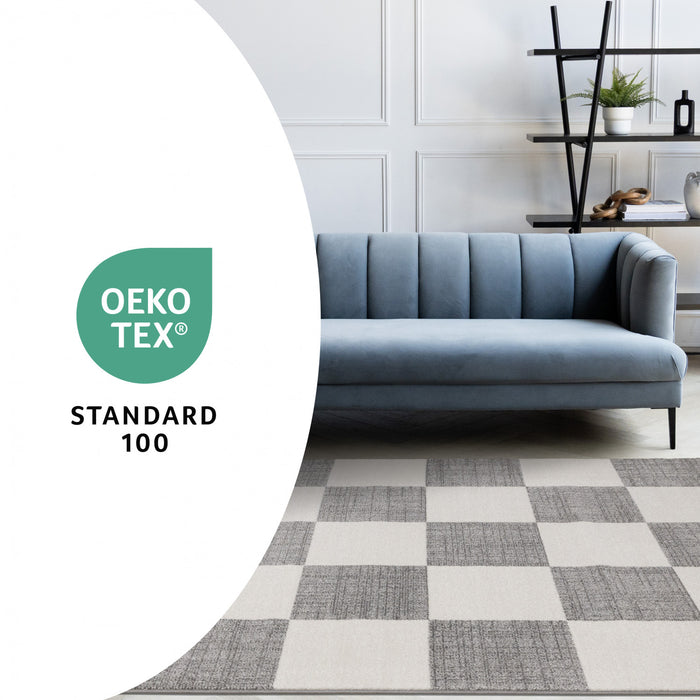Covington Grey White Checkered Pattern Rug, 6'7\" x 9'10\" Indoor Area Rug