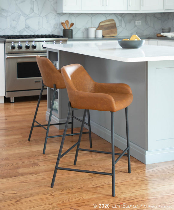 LumiSource Daniella Camel Faux Leather Industrial Counter-Height Stool - Set of 2