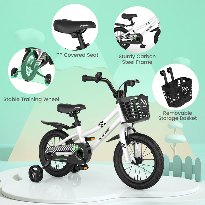 Costway 14\" Kid's Bike With Removable Training Wheels & Basket For 3-5 Years Old White