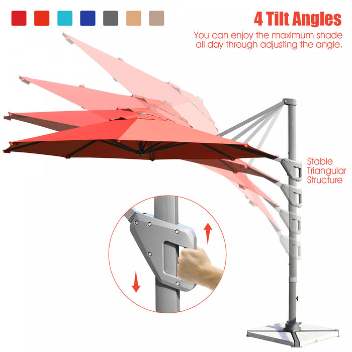 Costway 11ft Patio Offset Umbrella Cantilever Rotation Aluminum Tilt Cross Base Orange