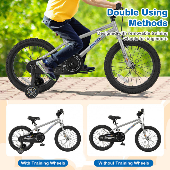 Costway 18-inch Kid's Bike For 4-8 Years Old With Adjustable Saddle & Anti-slip Handlebar Silver