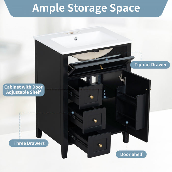 Aura 48 Inch Double Sink Vanity Combo with Drawers and Cabinet, Black
