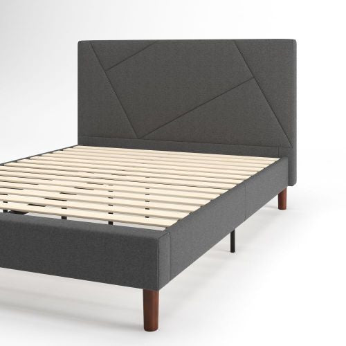 Judy Upholstered Platform Bed with Headboard in Dark Grey - King Size