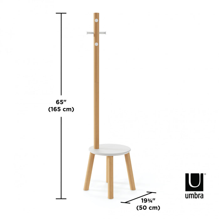 Umbra Modern Wood Pillar Stool and Coat Rack - White and Natural