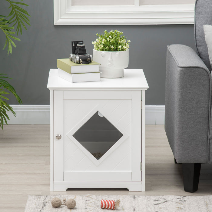 Pawhut Cat Litter Box Enclosure End Table, Indoor Cat Washroom With Magnetic Door, Hidden Litter Box Nightstand With Large Tabletop, Easy Assembly, White
