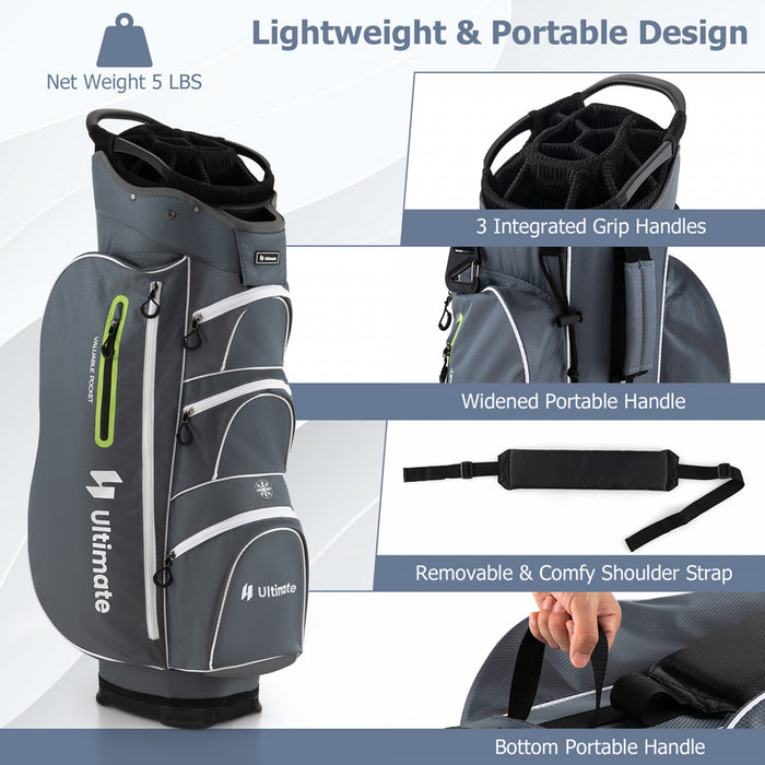 Costway Lightweight Golf Cart Bag With 15 Way Top Divider Individual Putter Well Cooler Bag Green