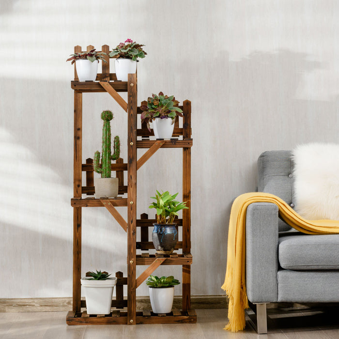 Costway 5-tier Flower Rack Wood Plant Stand 6 Pots Display Shelf Multifunctional Rack