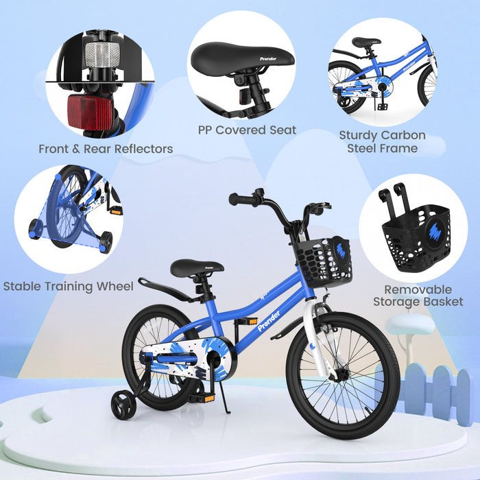 Costway 18\" Kid's Bike With Removable Training Wheels & Basket For 4-8 Years Old Blue