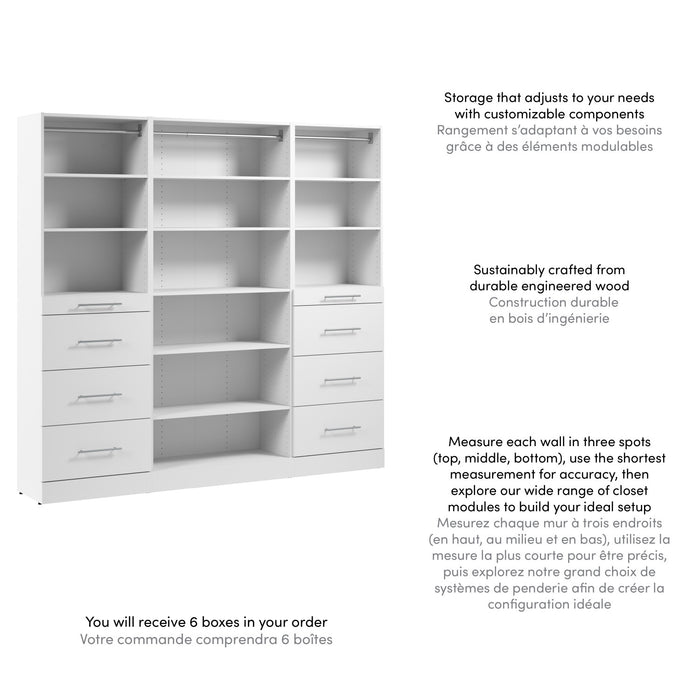Bestar Florence 85\" Modular Reach-In/Walk-In Closet System with Storage - White