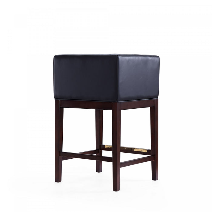 Kingsley Mid-Century Modern Wood Upholstered Counter Stool in Black - Set of 2