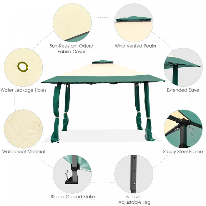 Costway 13'x13' Gazebo Canopy Shelter Awning Tent Patio Garden Green