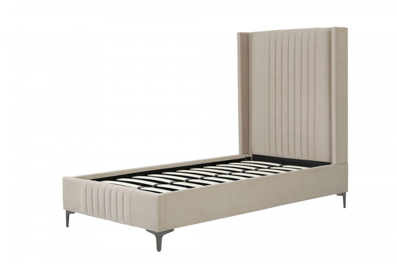 Promenade Mid-Century Modern Upholstered Velvet Twin Bed in Rustic Taupe