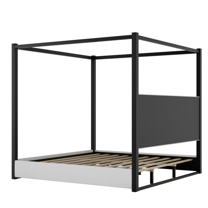Sophia Upholstery Canopy Platform Bed with Foam Headboard and Velvet,King Size,Black King Bed