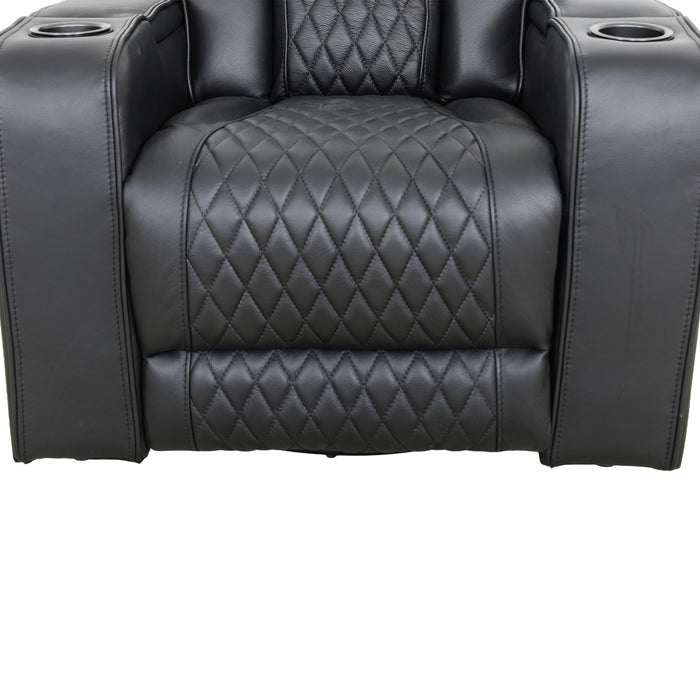 Kingsley 37 in. Leather Match Swivel Glider Recliner - Black