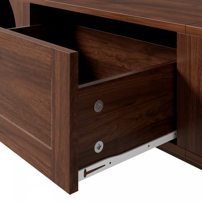 Oakmere 67 Inch Modern TV Stand with Drawer and Sliding Doors, Walnut