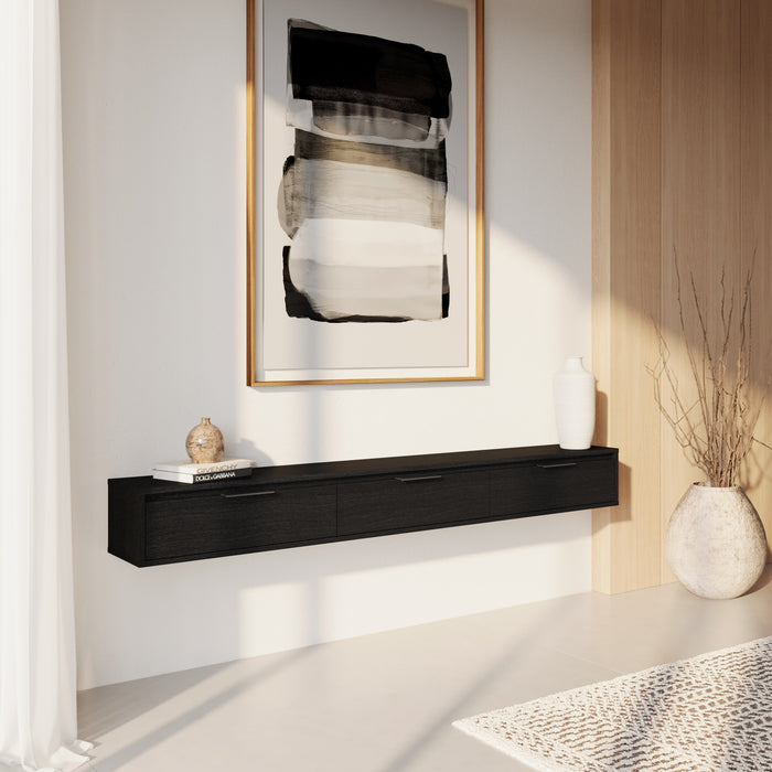 Nordika Slim 72\" Wall-Mounted TV Stand with 3 Storage Cabinets - Black