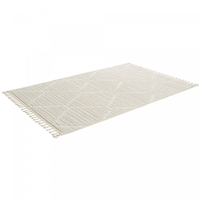 Quinto Lattice Large Cream Shag Area Rug - 6'3\" x 9'