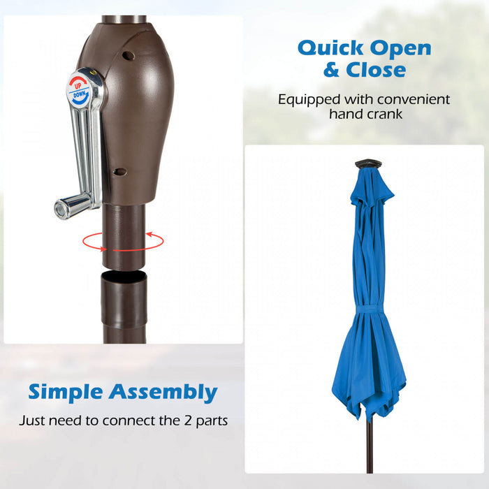 Costway 9FT Patio Solar Umbrella LED Steel Tilt W/ Crank Blue