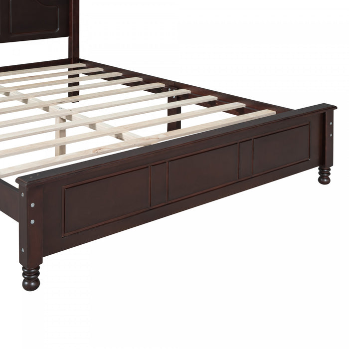 Jessie Retro Style Platform Bed with Wooden Slat Support,Queen Size, Walnut Queen Bed