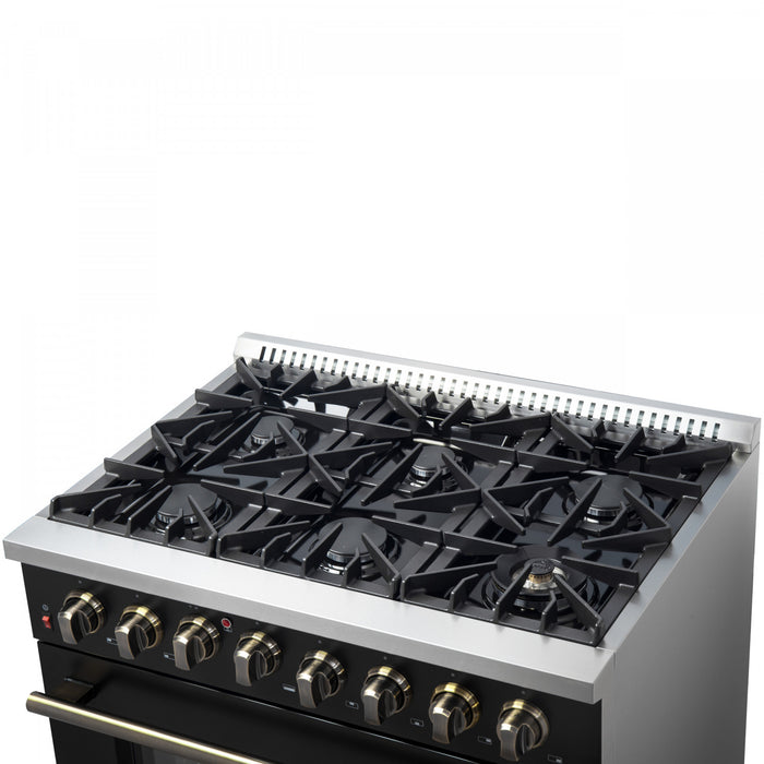 Forno Galiano 36\" Dual Fuel Gas Range, Black, 5.36 cu.ft. - FFSGS6156-36BLK