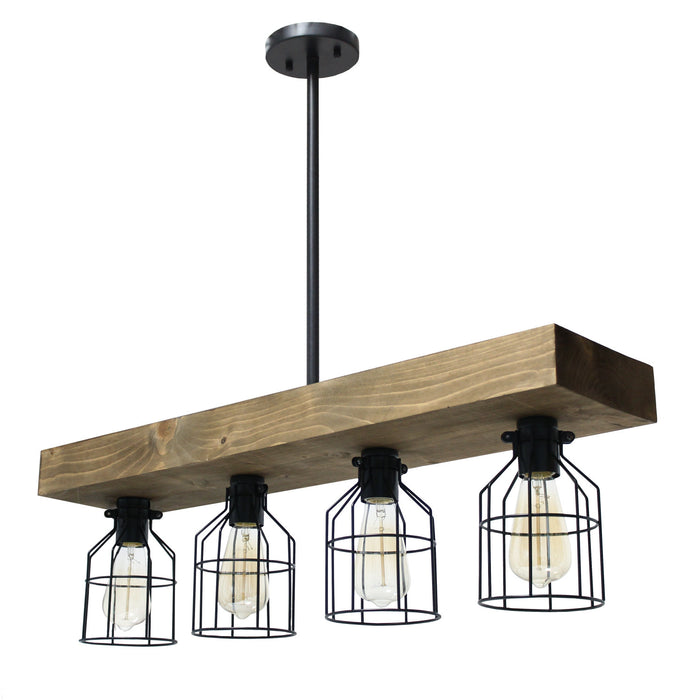 Abell 4 Light Rustic Wood Pendant, Onyx, 32\"L Lamp