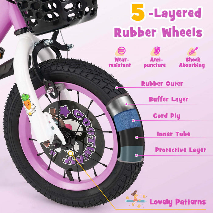 Costway 12\" Kid's Bike For 3-4 With Height-adjustable Handlebar & Saddle Handbrake Purple