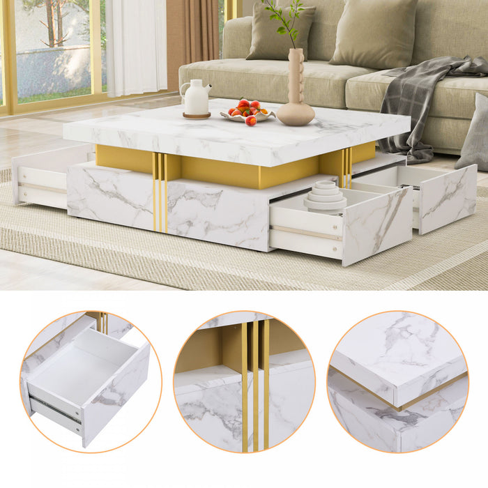 Marcia 43.3\" Square Engineered Wood Coffee Table With Storage Drawers, White