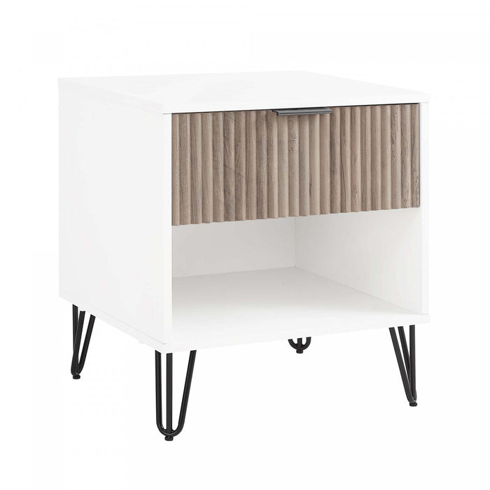 Dumbo Modern 20\" Fluted Nightstand in Rustic Gray and White (1-Drawer) - Set of 2