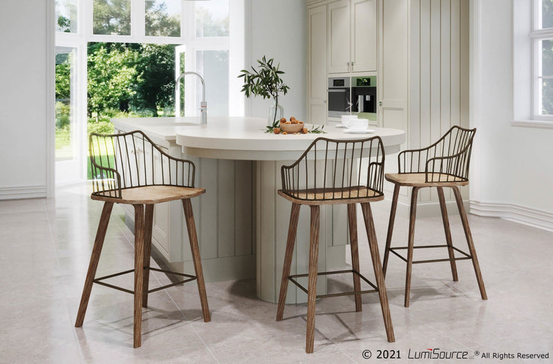 LumiSource Winston Wood Farmhouse Counter-Height Stool - Whitewashed/Antique Copper