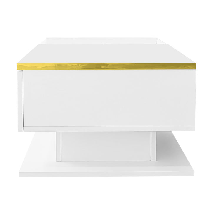 Maxwell High-Gloss 39.4\" Long Coffee Table with Glass and LED Effect,White