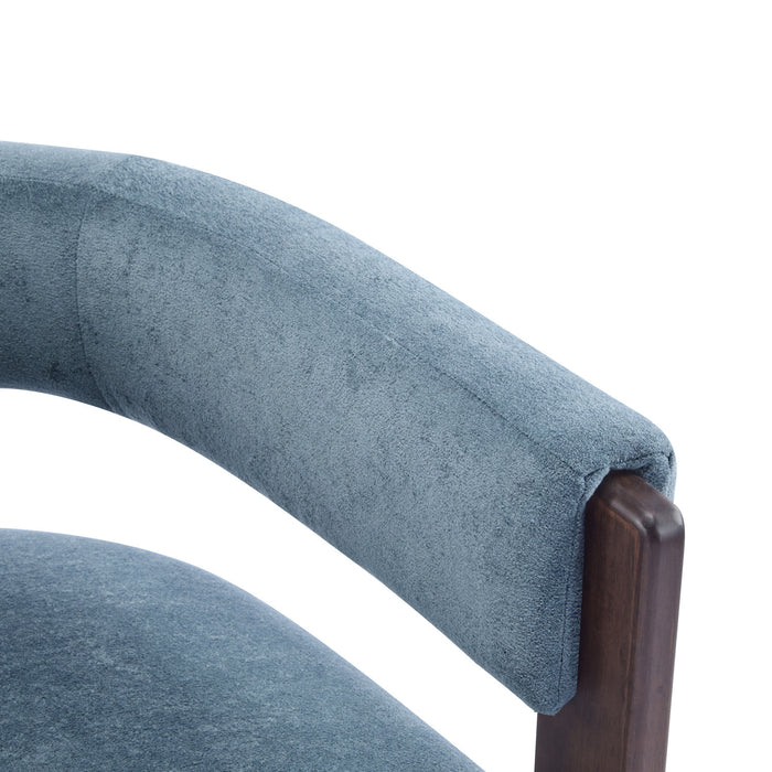 Olivia Velvet Upholstered Accent Armchair with Barrel Back Design and Rubber Wood Frame,Blue Accent Chair