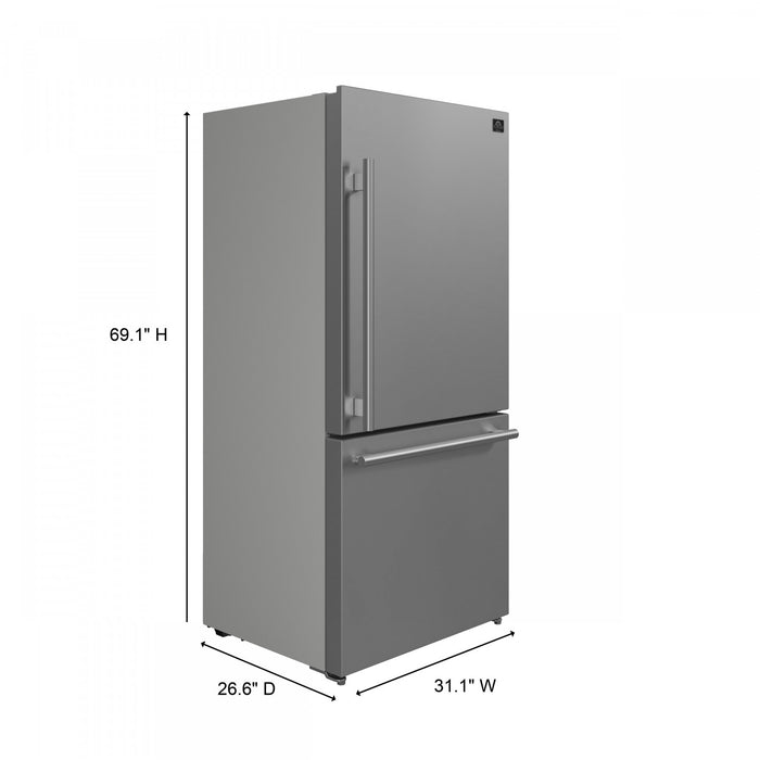 Forno Milano Espresso 31 Inch Bottom Freezer, Stainless Steel, 17.2 cu.ft. - FFFFD1785-31S