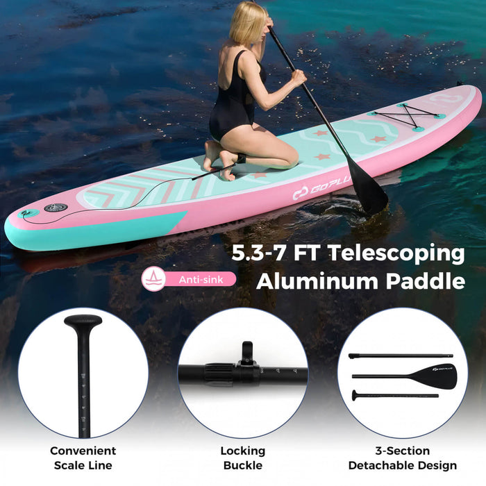 Goplus Small Inflatable Sup Board, Portable Paddle Board With 5d Rings Stand Up Paddle Board For Youth & Adult Light Pink