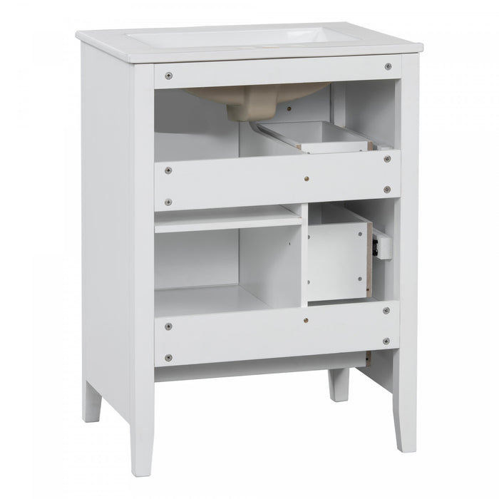 Mia 24\" Bathroom Vanity with Ceramic Sink and Multi-Drawer Storage, White