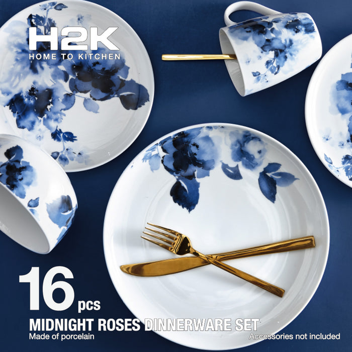 H2K Midnight Roses 16-Piece Porcelain Dinnerware Set