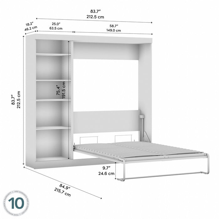 Bestar Pur Full Murphy Bed with Shelving Unit 84-Inch Wall Bed - White