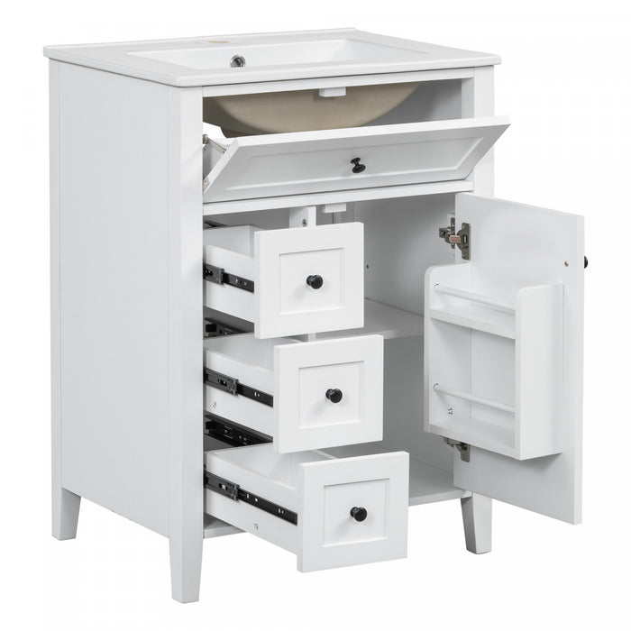 Scott 24\" Bathroom Vanity with Ceramic Sink and Rubberwood Legs, White
