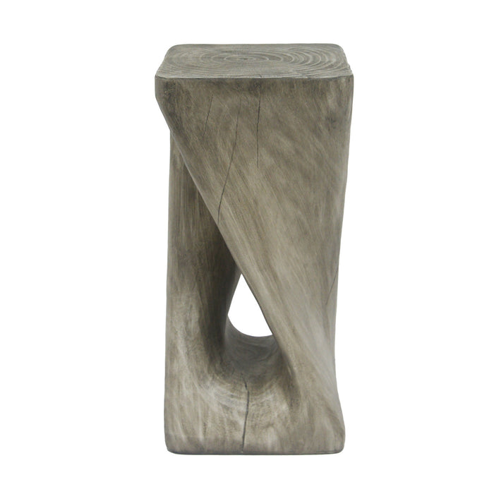 Cade 26.80\" Twisted Square MGO Accent Table, Unique Natural Wood Grain Indoor Side Table, Grey