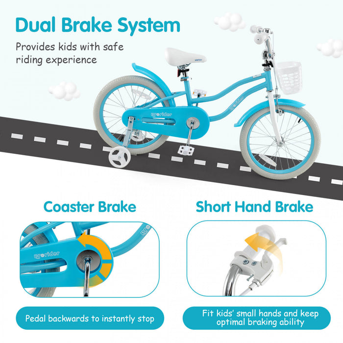 Prorider 18\" Kids Bike Toddler Bicycle With Training Wheel Kickstand For 4-8 Years Blue