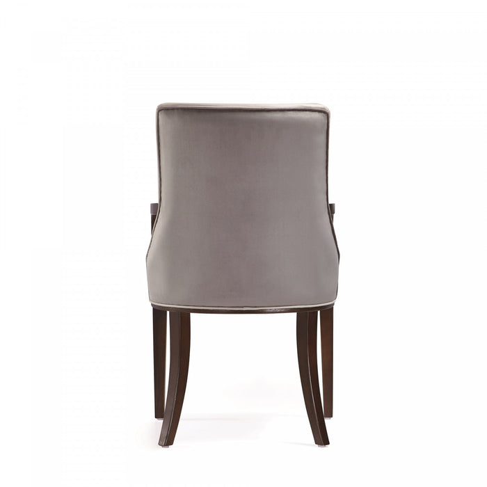 Shubert Modern Wood Vegan Leather and Velvet Armchair in Light Gray - Set of 2