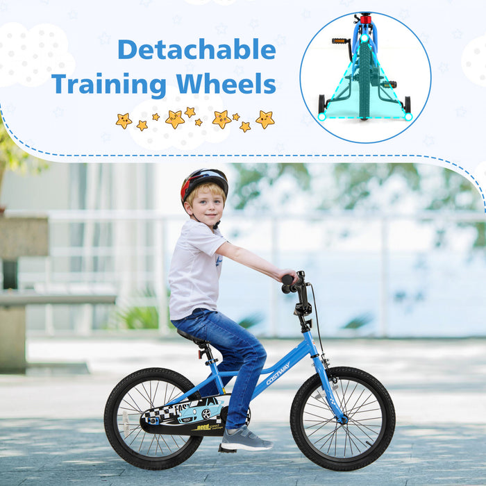 Costway 18\" Kids Training Bike With Removable Training Wheels Pneumatic Tires Navy