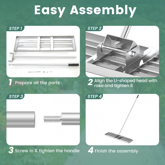 Costway Lawn Leveling Rake 42\" X 10\" Heavy Duty Level Lawn Tool For Garden Backyard/lawn Silver