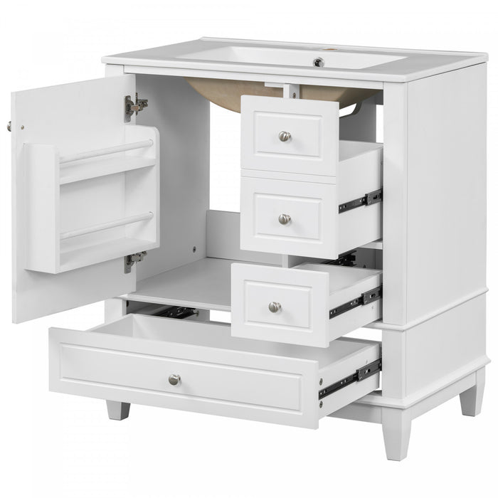 Emma 30\" Solid Wood Bathroom Vanity with Ceramic Sink and Soft-Close Door, White