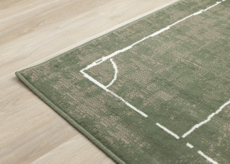 Florence Green Brown White Soccer Field Rug, 7'9\" x 10'6\" Indoor Area Rug