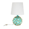 Marelle Netted Jute & Glass Table Lamp, Teal, 14.75"H | Marelle Lampe de table en verre avec filet de jute, Sarcelle, 14,75 po H