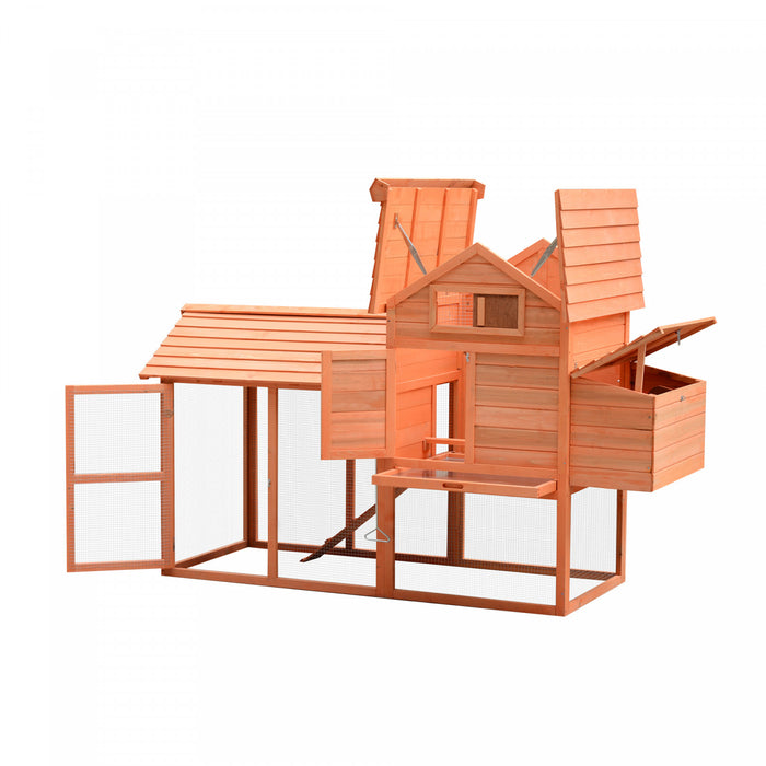 Pawhut 82\" Deluxe Wooden Chicken Coop Poultry Habitats Large Rabbit Hutch Hen House Outdoor Cage With Ventilation Window,run And Nesting Box