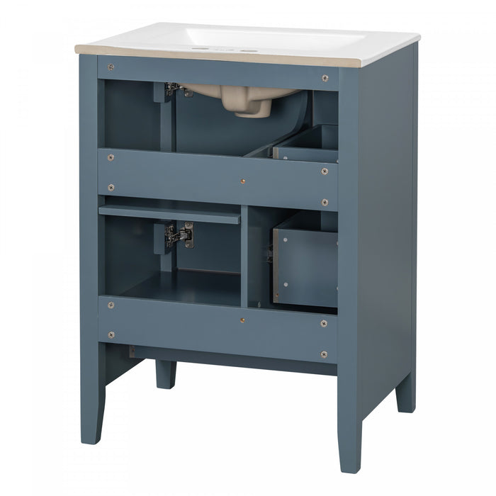 Mia 24\" Bathroom Vanity with Ceramic Sink and Multi-Drawer Storage, Blue Gray