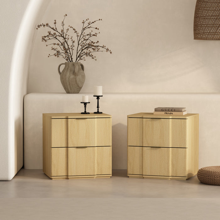 Clive Mid-Century Modern 22\" Nightstand in Natural and Gold (2-Drawer)